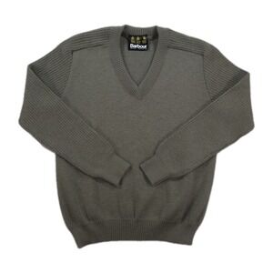 Barbour Wool Sweater Mens 38 Small Military V Neck Knit Thick